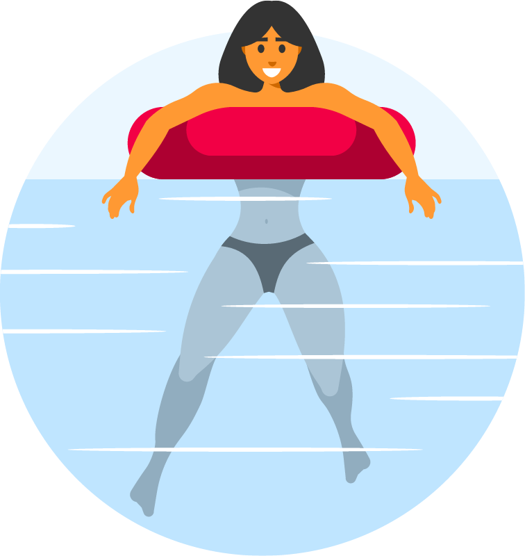 Woman Swimming with Lifebuoy in the Sea