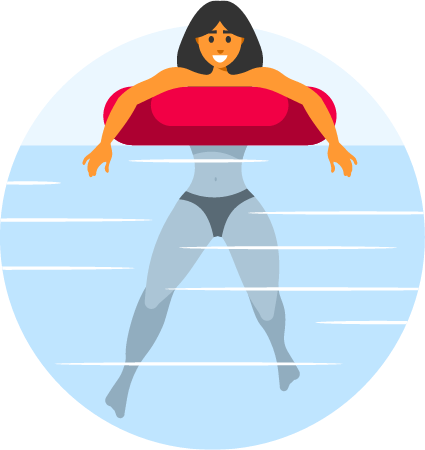 Woman Swimming with Lifebuoy in the Sea
