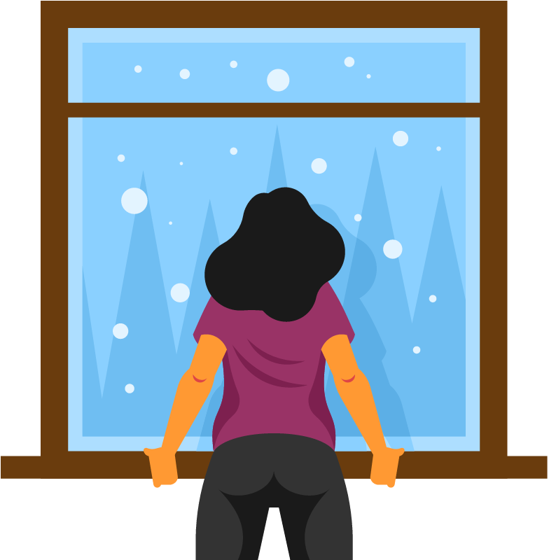 Woman Watching Snowfall from Indoors