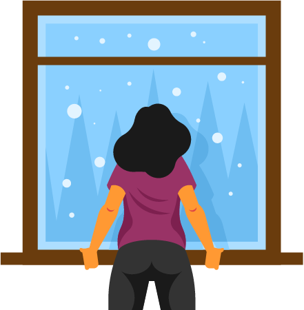Woman Watching Snowfall from Indoors