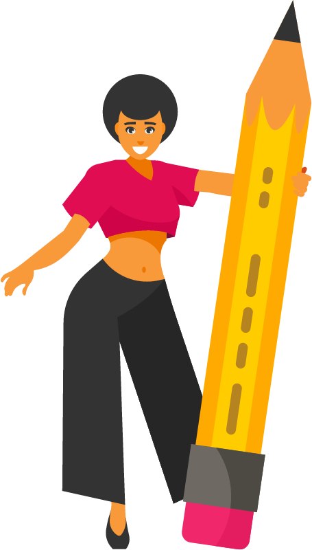 Woman with Large Pencil in Hand