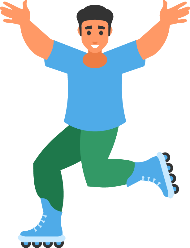 Young Man Roller Skating with Excitement