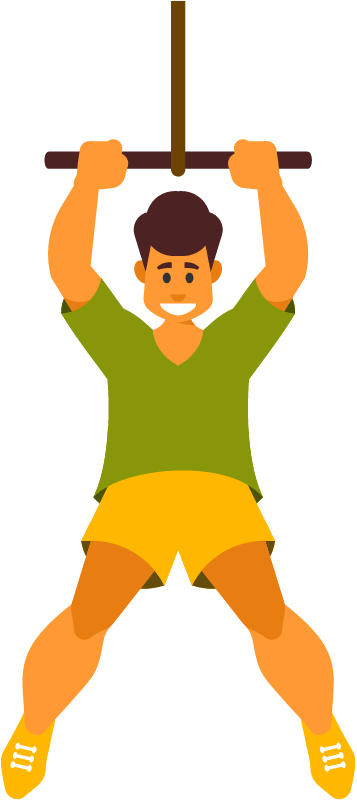 Young Man Swinging Joyfully on Rope