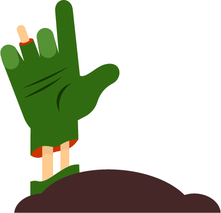 Zombie Hand Emerging from Grave Soil