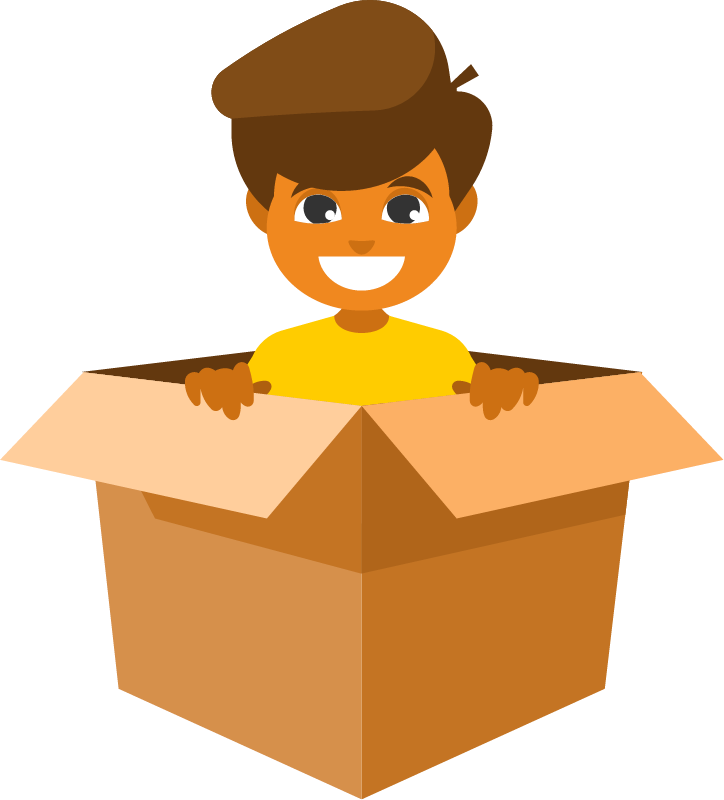Boy Sitting in a Cardboard Box Playfully