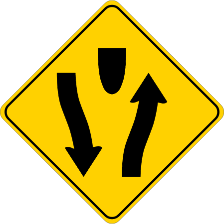 Divided Highway Caution Sign