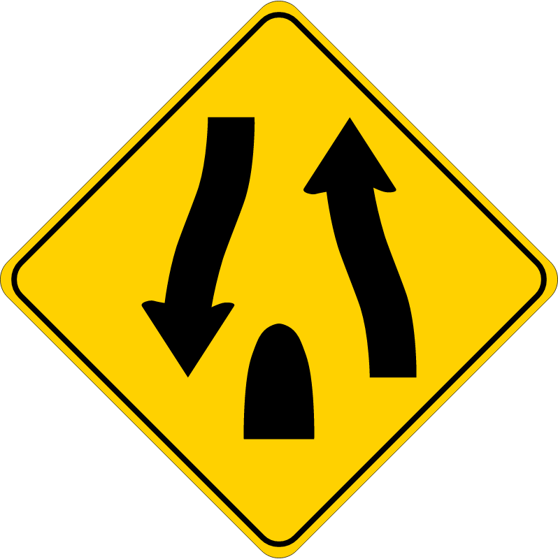 Divided Highway Ends Warning Sign