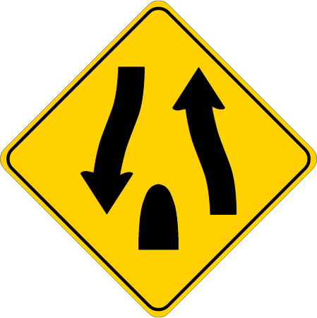 Divided Highway Ends Warning Sign