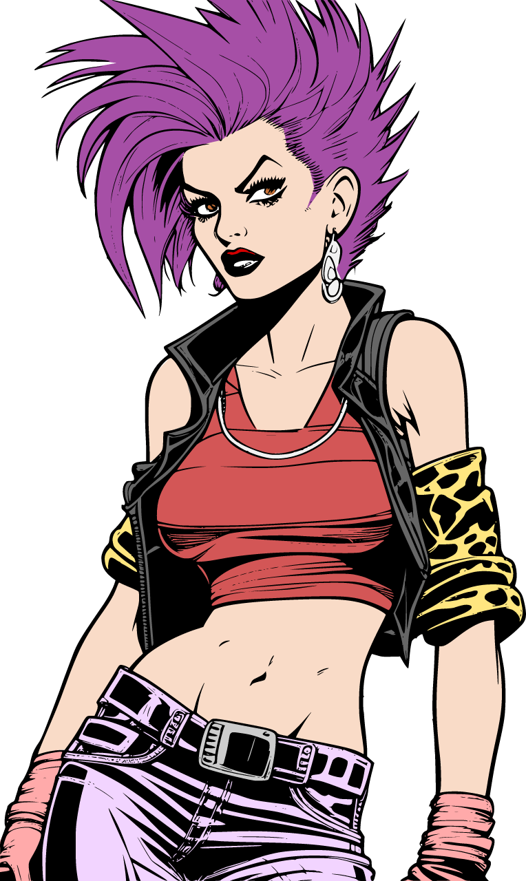 80s Punk Girl with Purple Hair