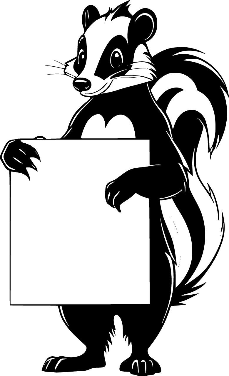 Cartoon Skunk with Blank Sign