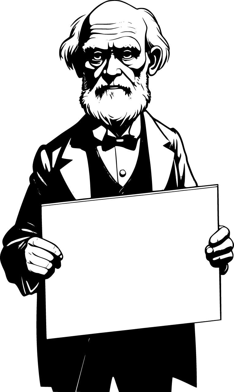 Darwin with Blank Sign