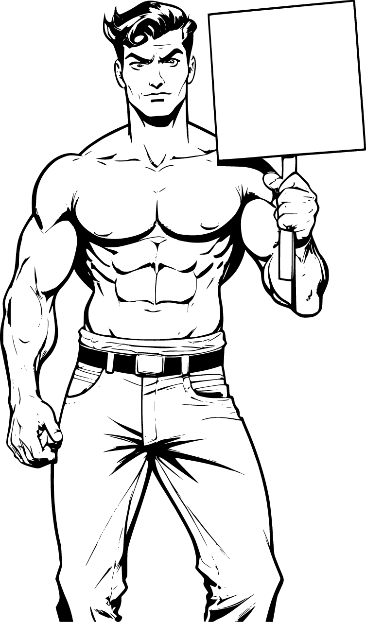 Muscular Man with Blank Sign