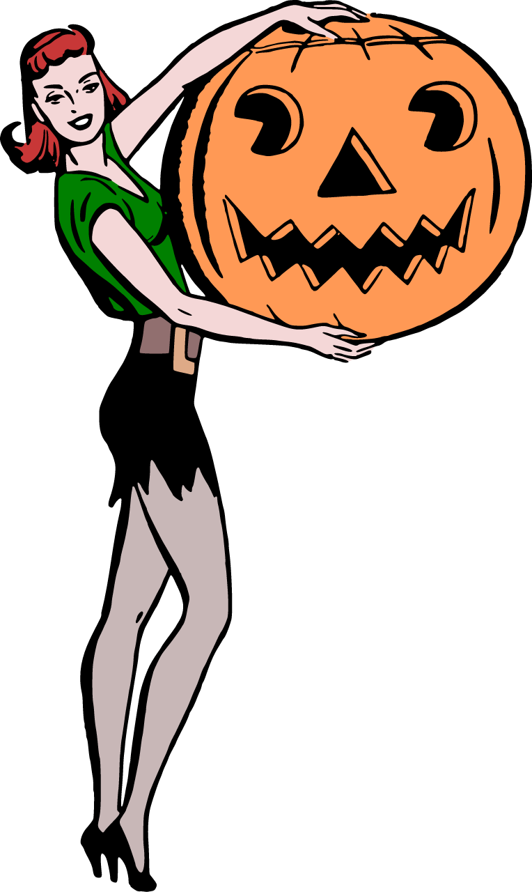 Pin-Up Halloween Lady with Giant Pumpkin