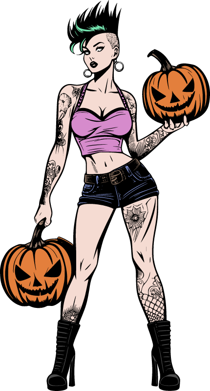 Punk Girl with Pumpkins