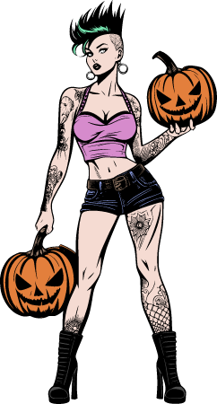 Punk Girl with Pumpkins