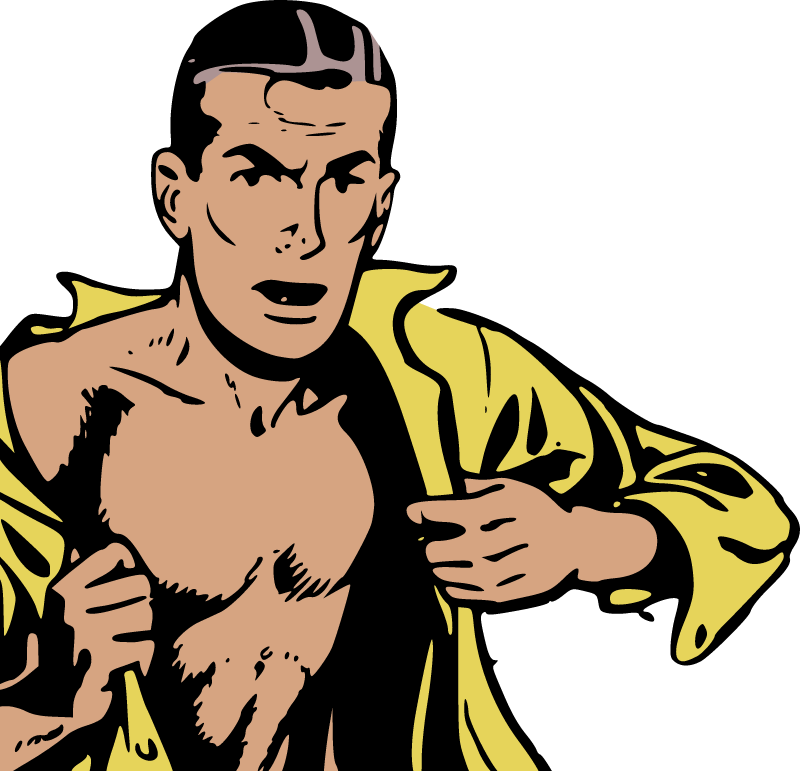 Shirtless Man Adjusting Shirt