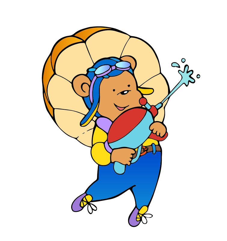 Bear flying with yellow parachute