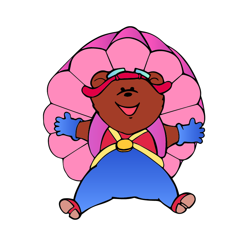 Bear landing with pink parachute