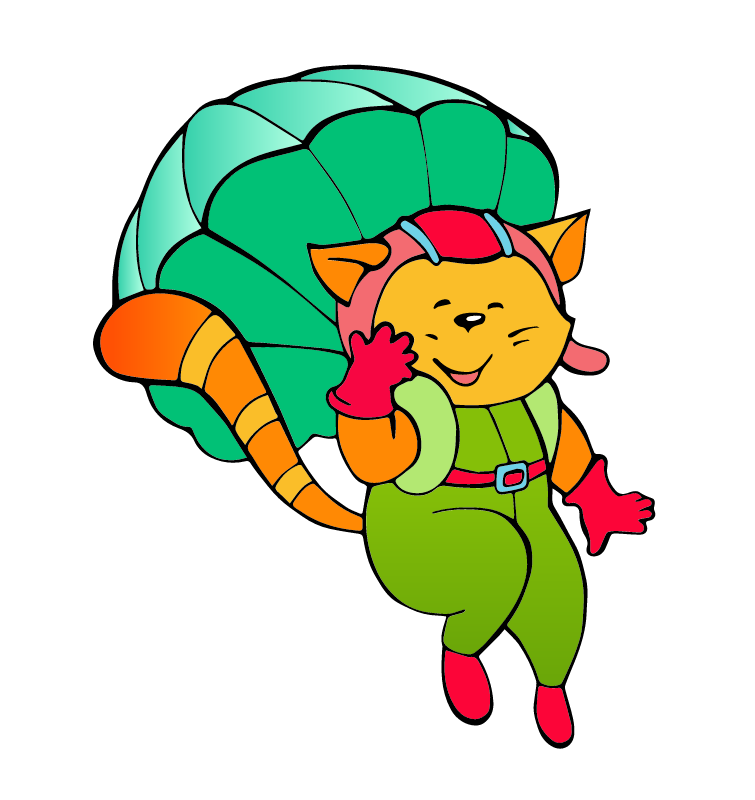 Cat jumping with green parachute