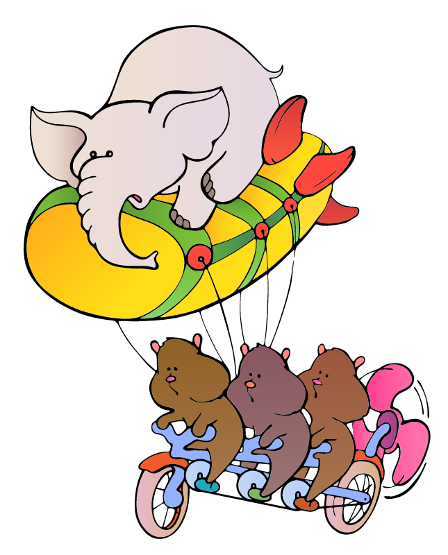 Elephant riding tricycle with hamsters