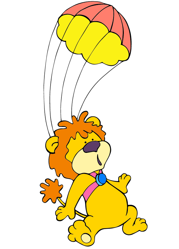 Lion flying with yellow parachute