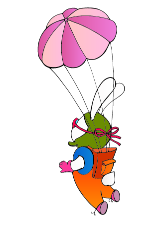 Bunny skydiving with pink parachute