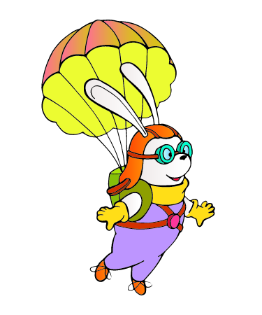 Bunny skydiving with yellow parachute