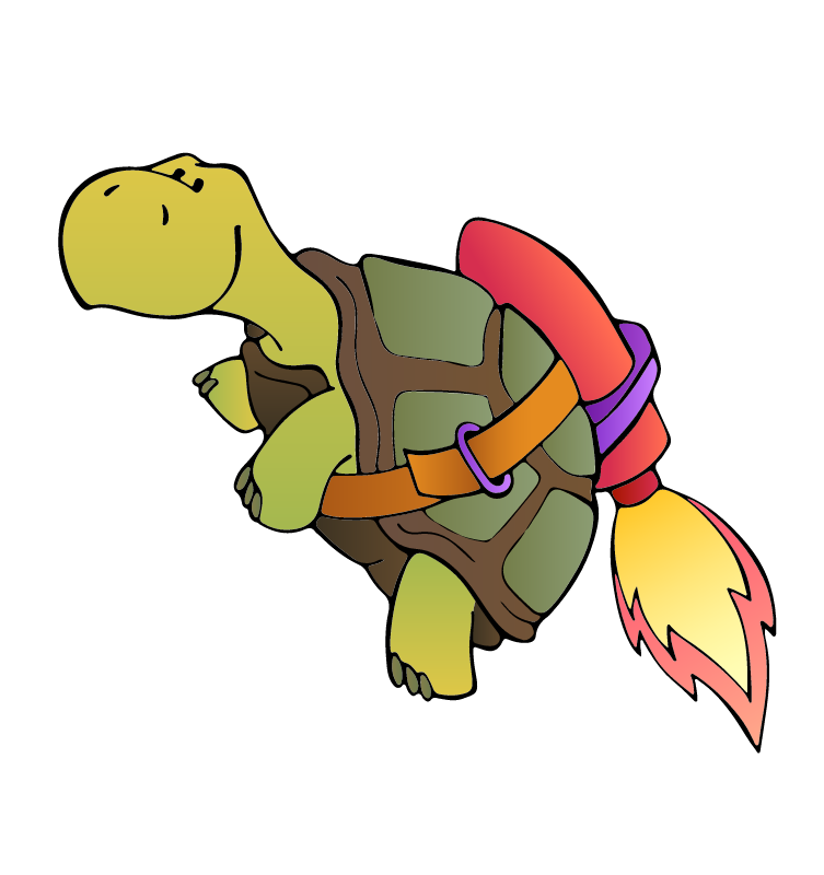 Turtle flying with rocket jetpack