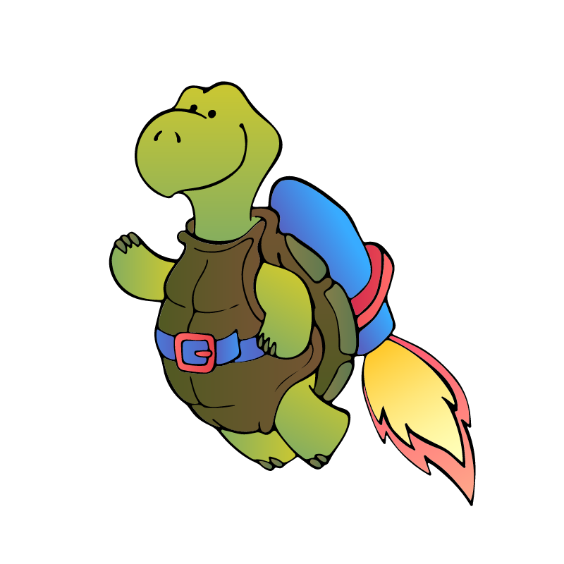 Turtle flying with rocket jetpack