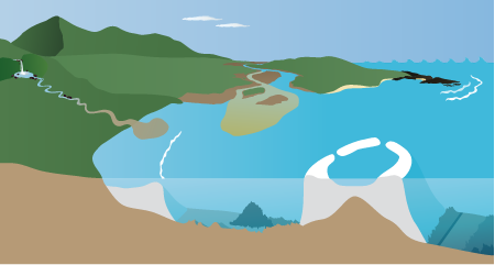 Reef 3d Volcanic Island with Waterfall and Atoll