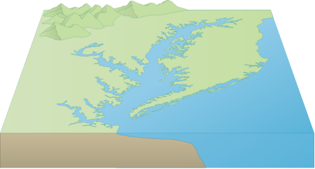 USA MD VA Chesapeake Bay 3d Map with Mountains and Shelf