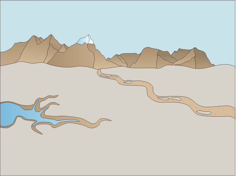 Desert 3d Mountains with Dry Creek and Lake