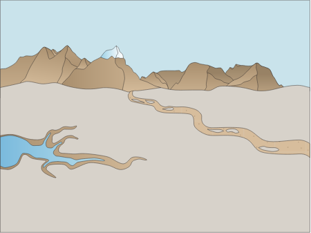 Desert 3d Mountains with Dry Creek and Lake