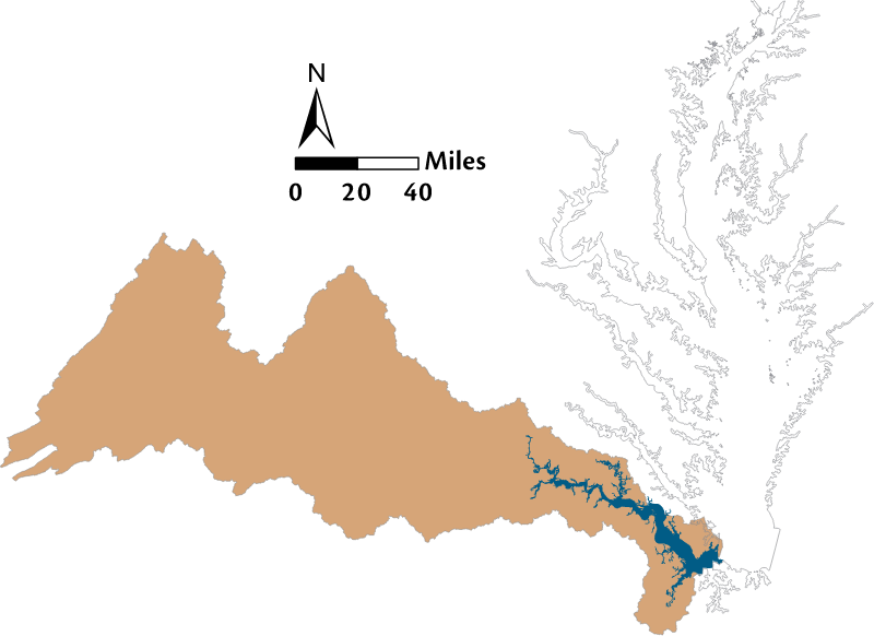 USA VA James River Watershed Locator Map