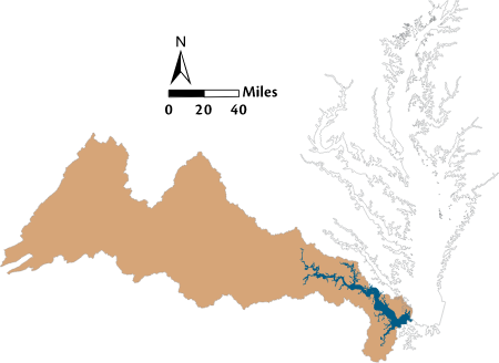 USA VA James River Watershed Locator Map