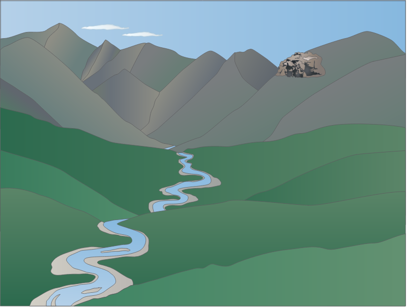 Mountains 3d Rocky Outcrop and Stream