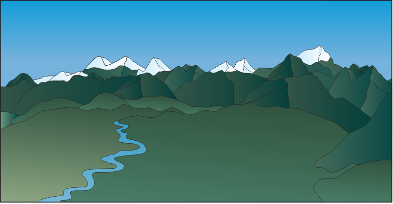 Mountain Range 3d Foothills and Stream