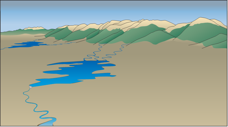 Mountain Range 3d Plain Rivers and Lakes