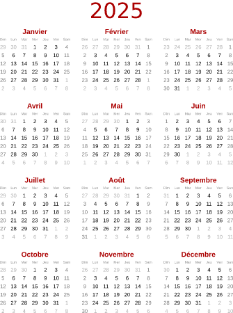 2025 Calendar (French Translation)