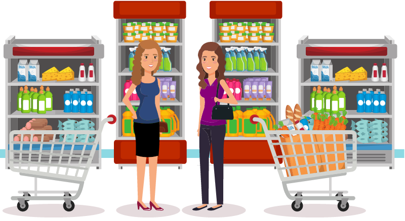Two Friends at Grocery Store
