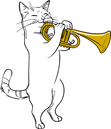 Kitty playing trumpet