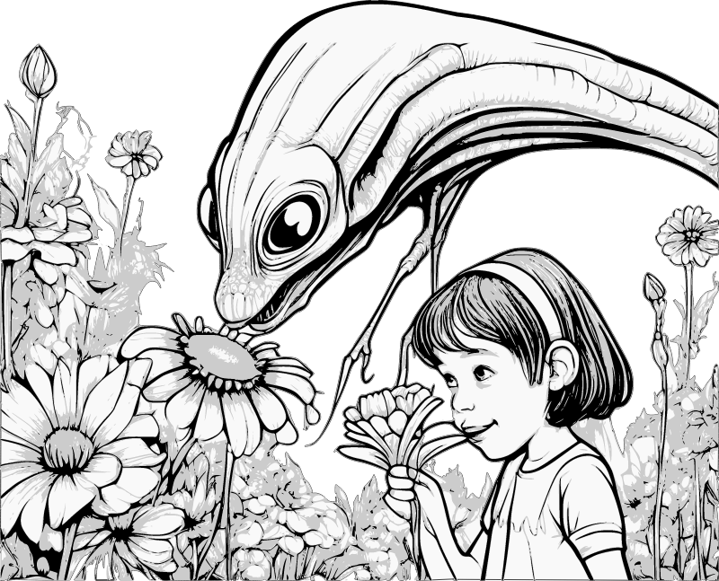 Flowers with Alien and Girl