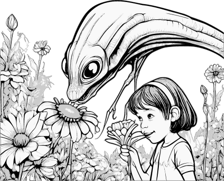 Flowers with Alien and Girl
