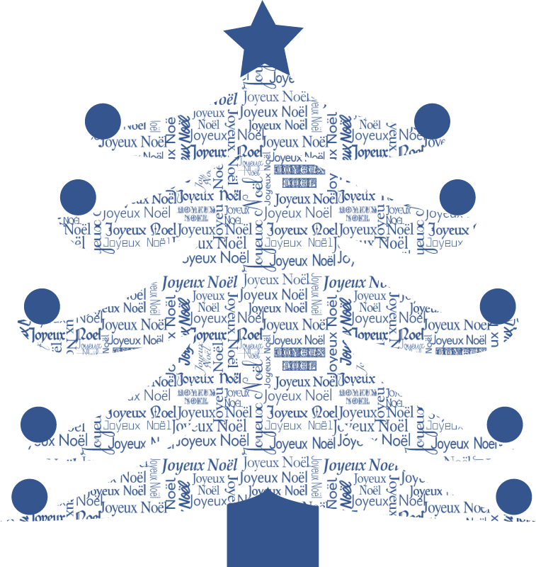 Blue Christmas Tree with Ornaments and Text