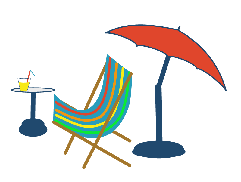 Holiday Scene - Deckchair, Parasol, Glass