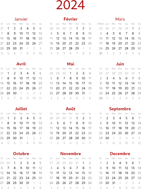 2024 Calendar (French Translation)