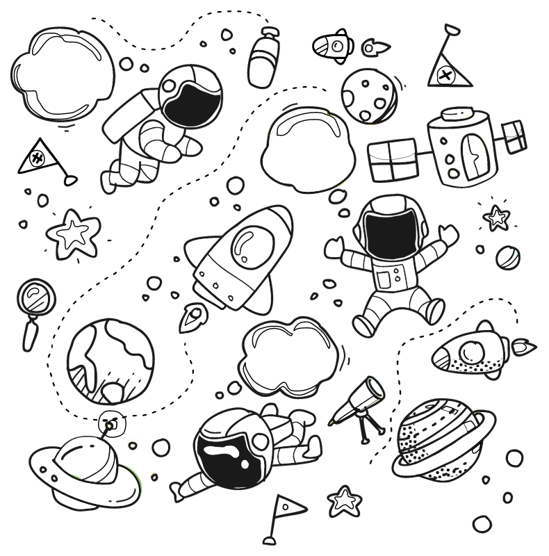 Space Theme Collage – Coloring Sheet
