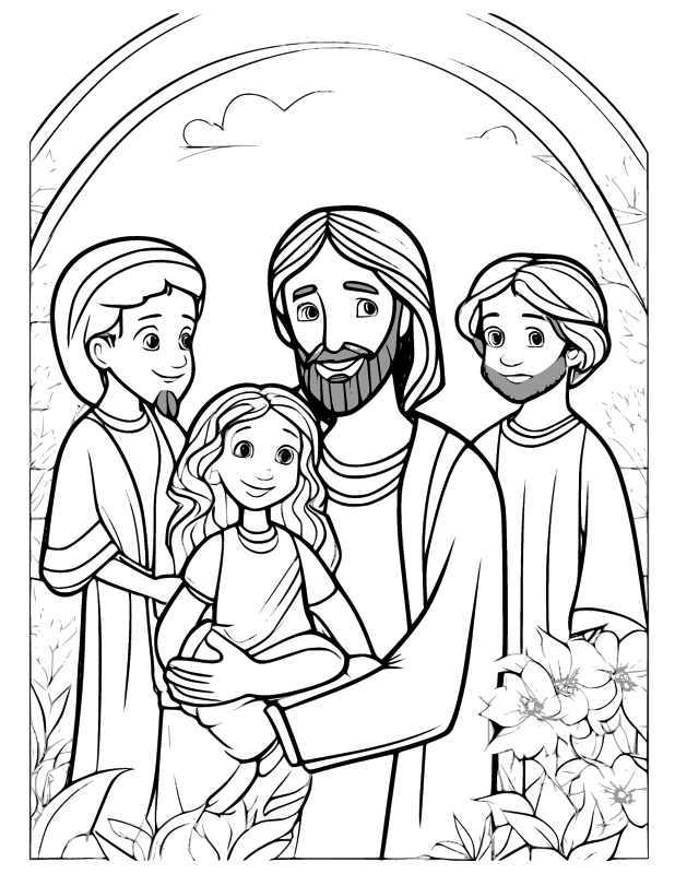 Coloring Page – AI Jesus Blesses Children 2