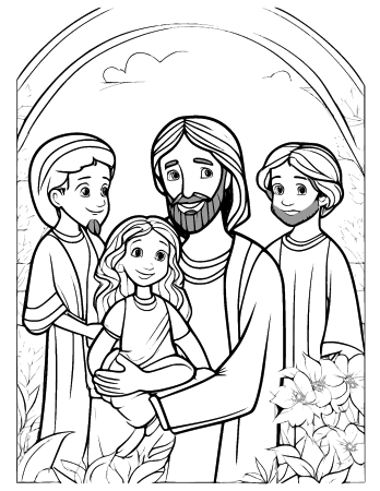 Coloring Page – AI Jesus Blesses Children 2