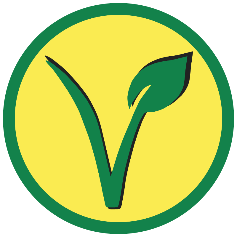 Vegan V in Yellow Circle (Green Outline)